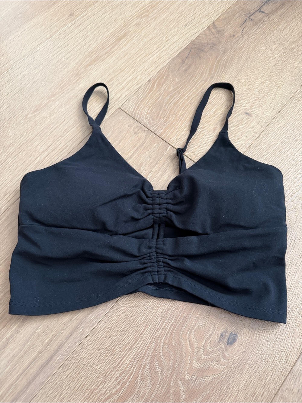 Athleta Black Ruched Front Camisole Crop Top